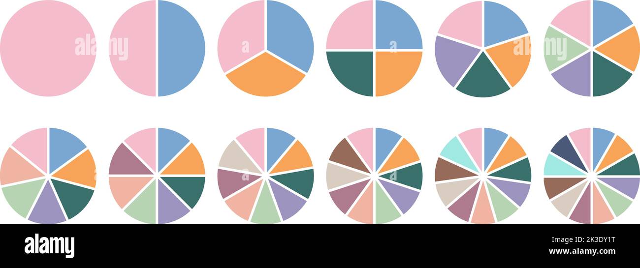 Teile des Kreisdiagramms für die Infografik. Kreisabschnitte 4, 8, 12. Prozentdiagramm, Diagrama-Statistik-Rad. Slice-Vektor-Grafikelemente Stock Vektor