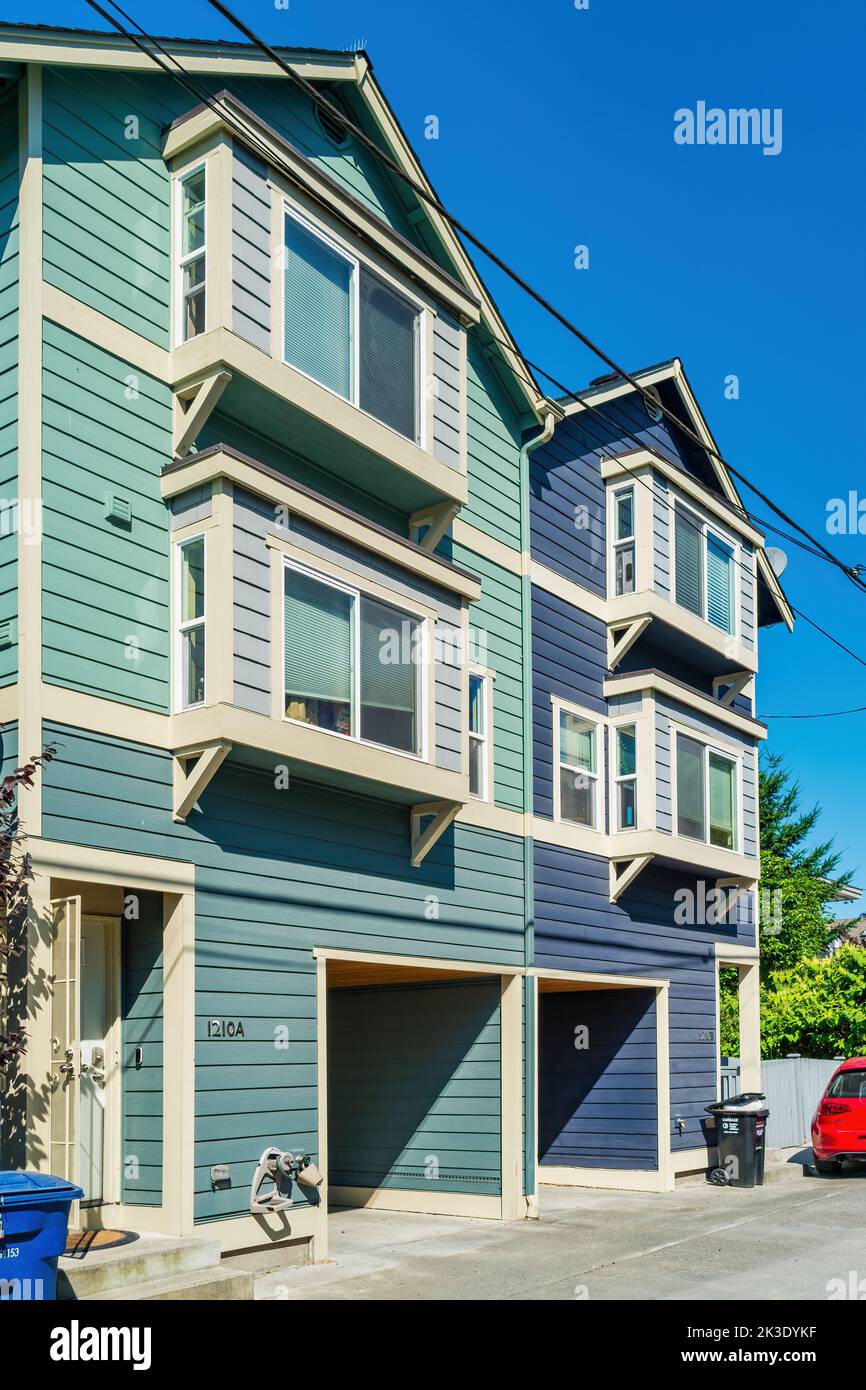 Neue Doppelhaushälften im North Beacon Hill Bezirk von Seattle, Washington, USA. Stockfoto