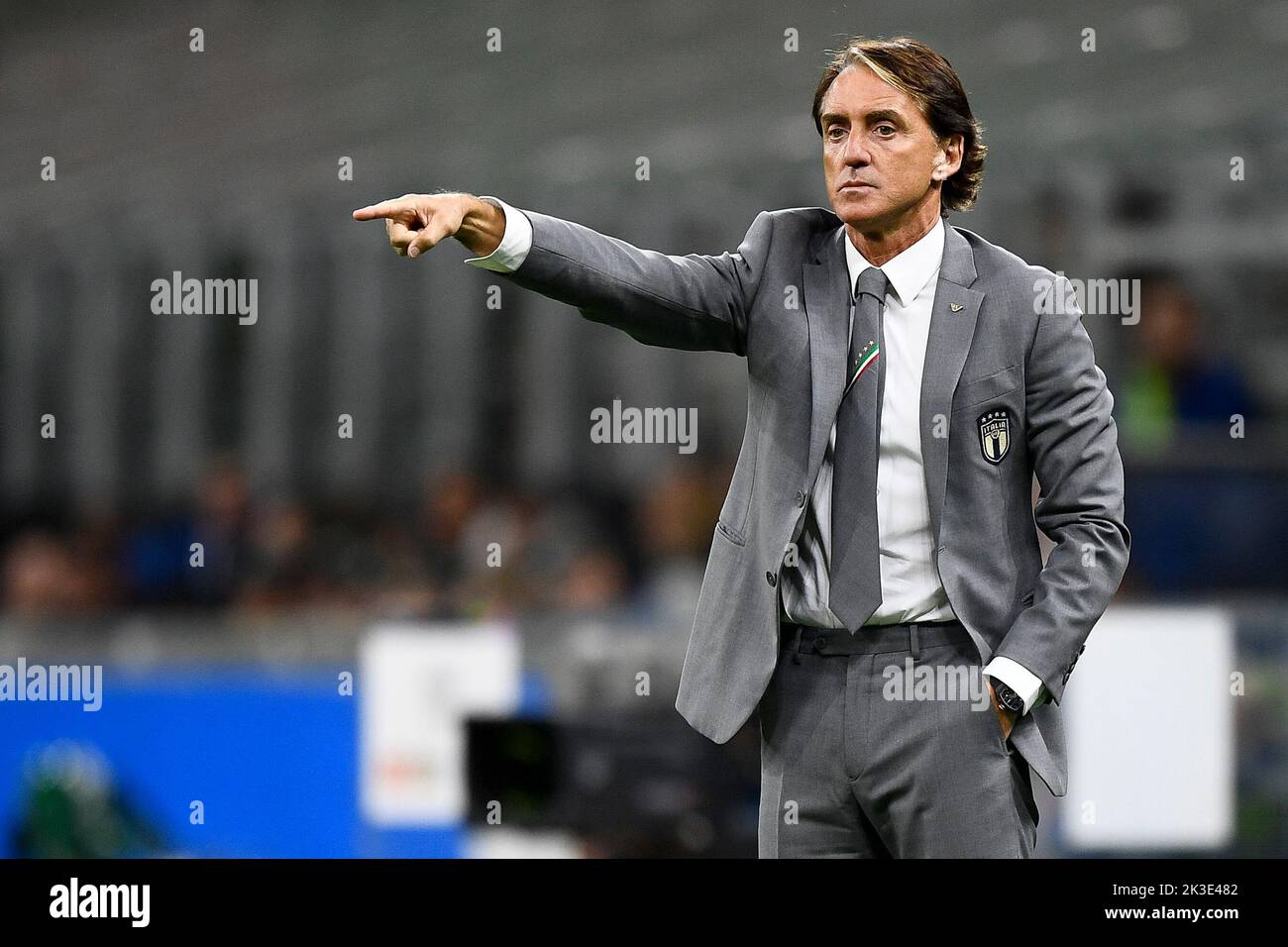 Mailand, Italien. 23. September 2022. Roberto Mancini, Cheftrainer Italiens, ist während des Fußballspiels der UEFA Nations League zwischen Italien und England tätig. Italien gewann 1-0 gegen Enlgand. Kredit: Nicolò Campo/Alamy Live Nachrichten Stockfoto