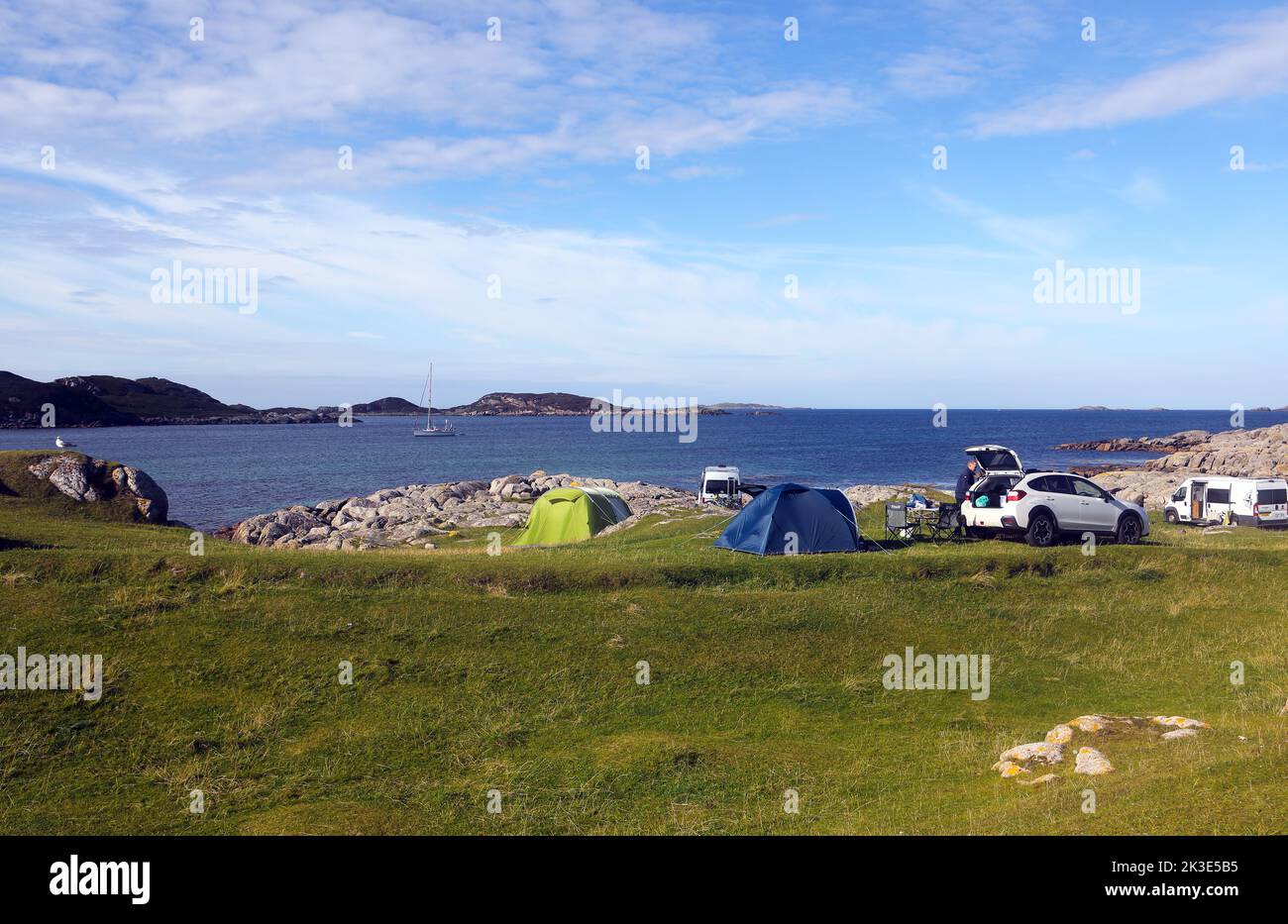 Camping auf dem Farmcampingplatz Fidden auf der Isle of Mull in den Inneren Hebriden von Schottland Stockfoto