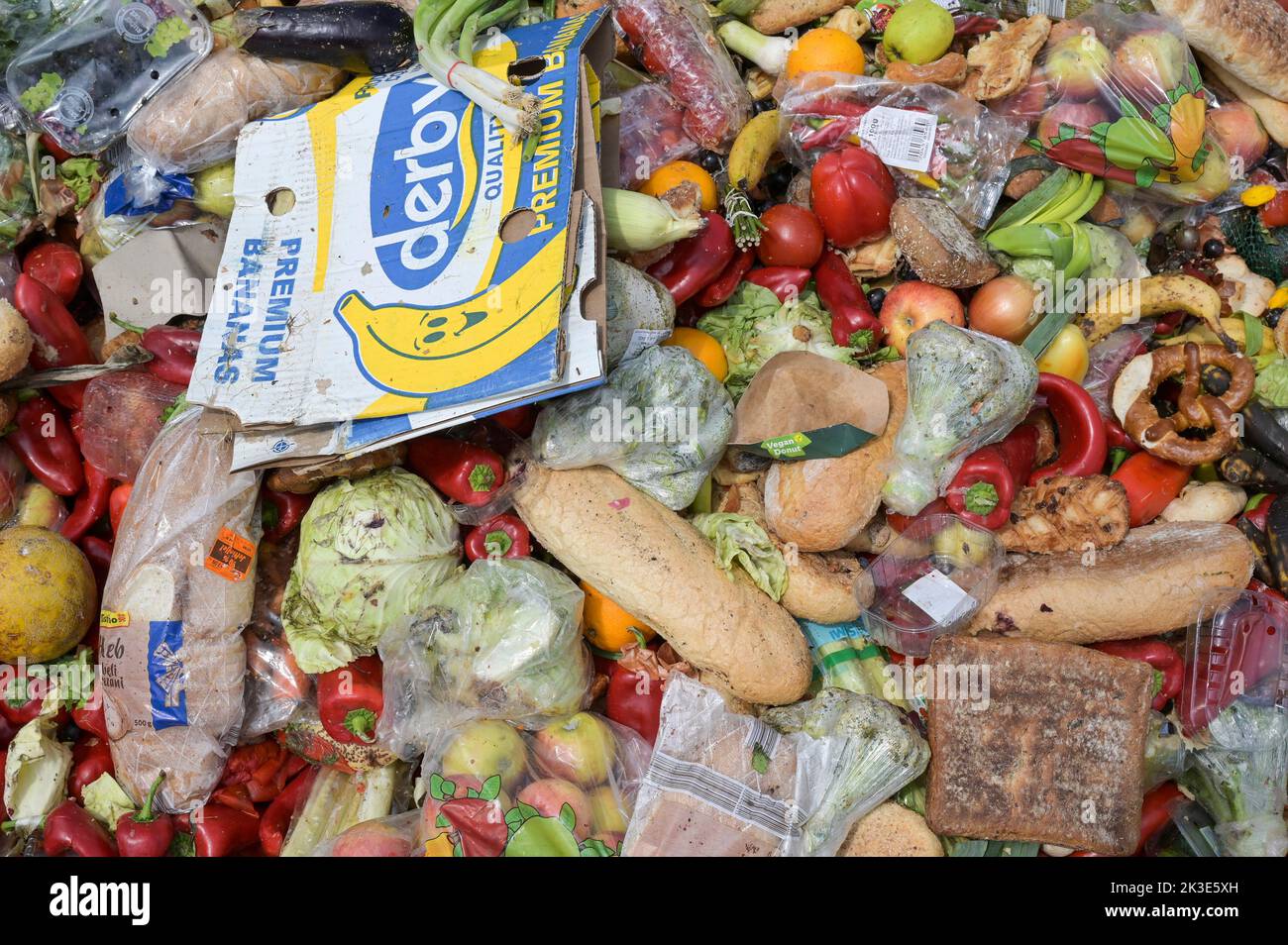 SERBIEN, Ablagerung von Lebensmittelabfällen aus dem Supermarkt Stockfoto