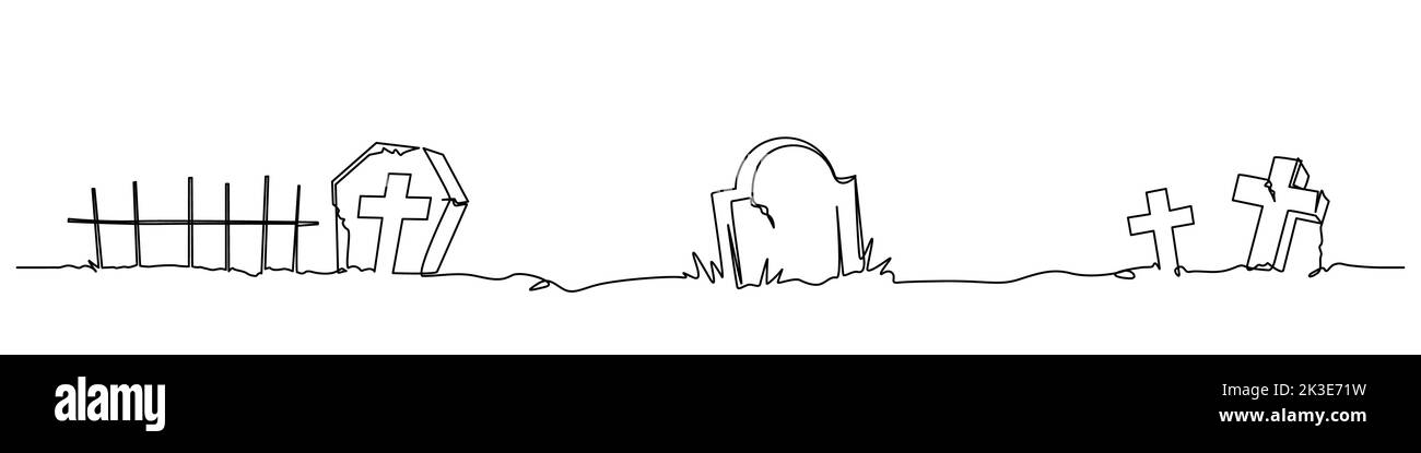 Scary Nacht Friedhof mit Grabstein und religiöses Kreuz in kontinuierlichen Linie Zeichnung Stil. Nahtlose Muster Vektor-Illustration für Hintergrund Stock Vektor