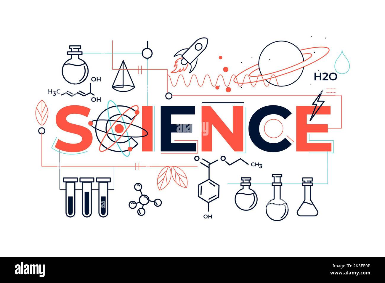 Handgezeichneter wissenschaftlicher Bildungshintergrund Stockfoto