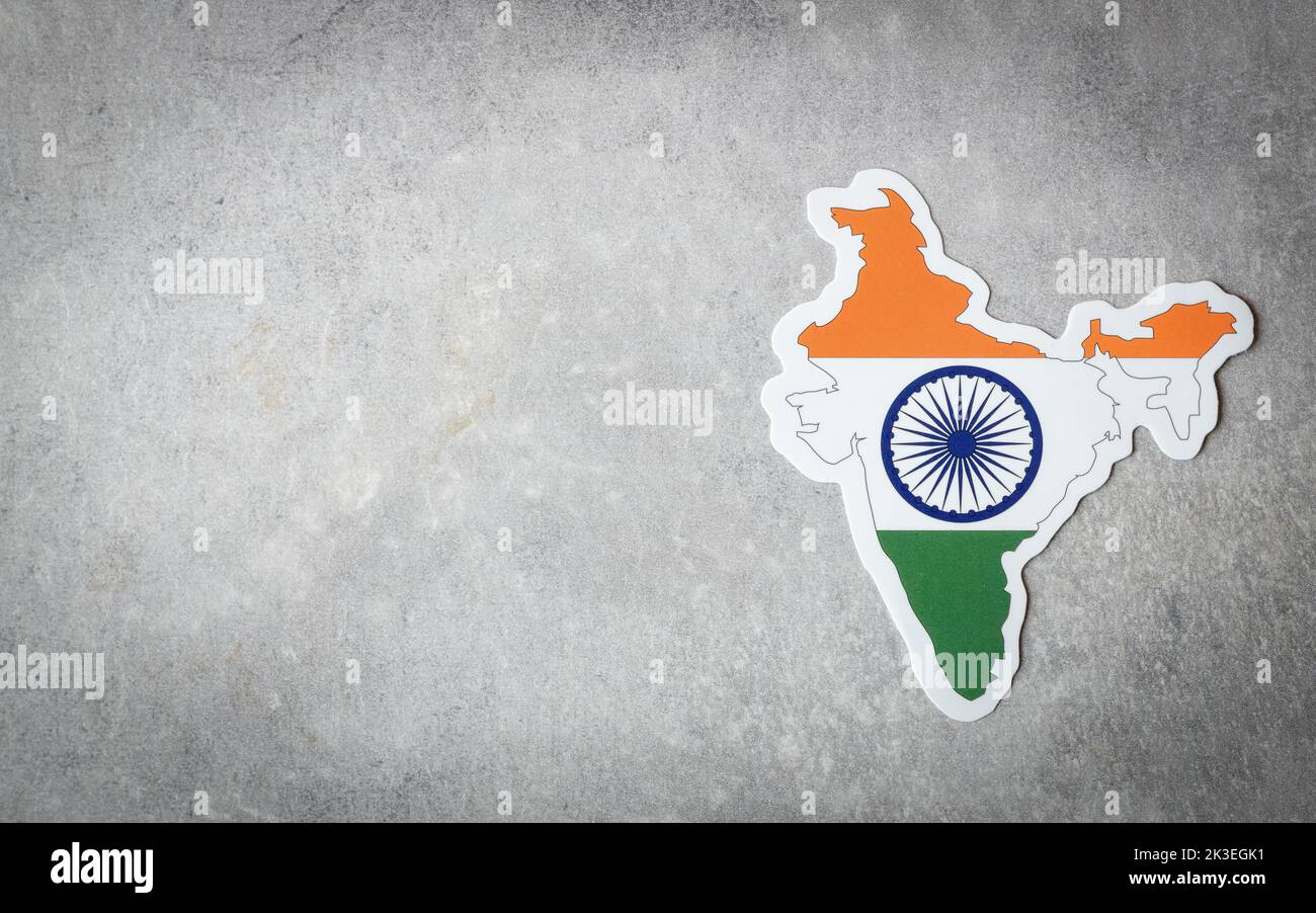 Indien Flagge und Form auf grauem Hintergrund, Kopierraum Stockfoto