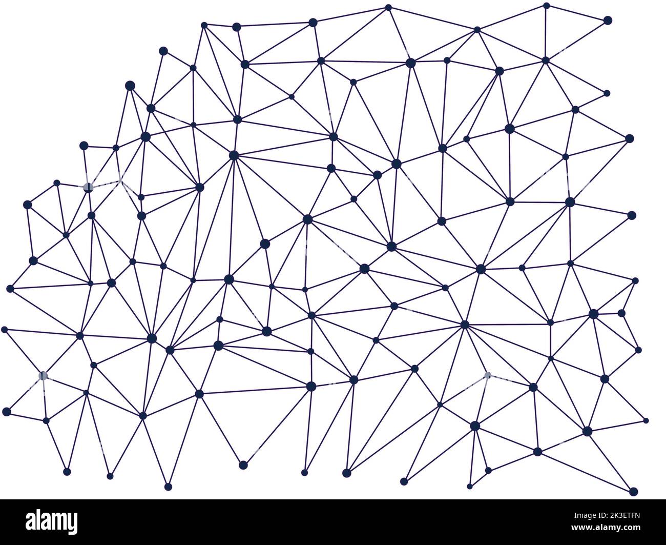 Linien mit Punkten, Segmente, die in einer grafischen Zeichnung verbunden sind. Geometrisches Punktmuster. Grafisches Element in Form von kleinen Punkten für Designer-Drucke. Abst Stockfoto