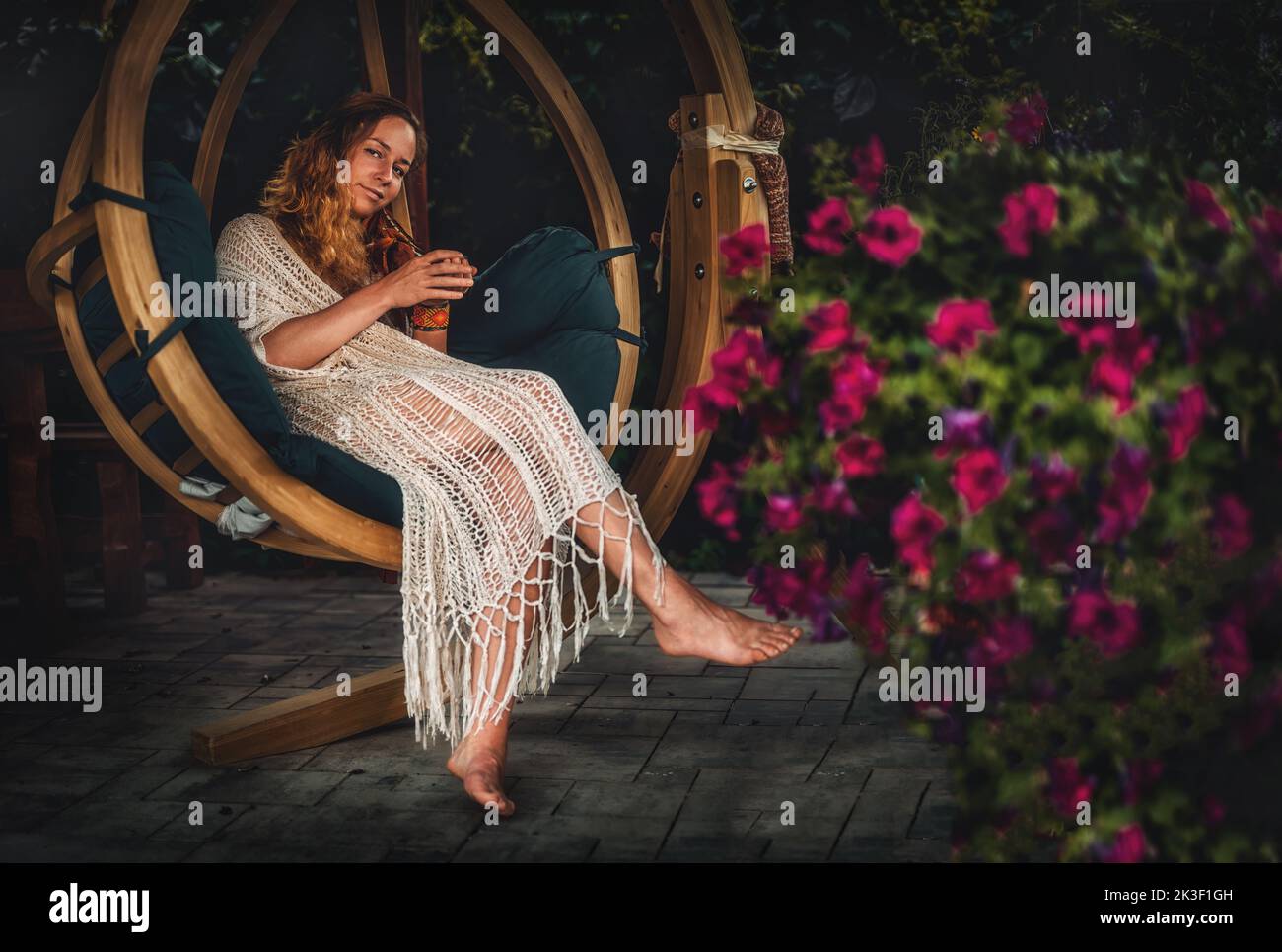 Kakaozeremonie im Garten, herzöffnende Medizin. Zeremonienraum. Stockfoto