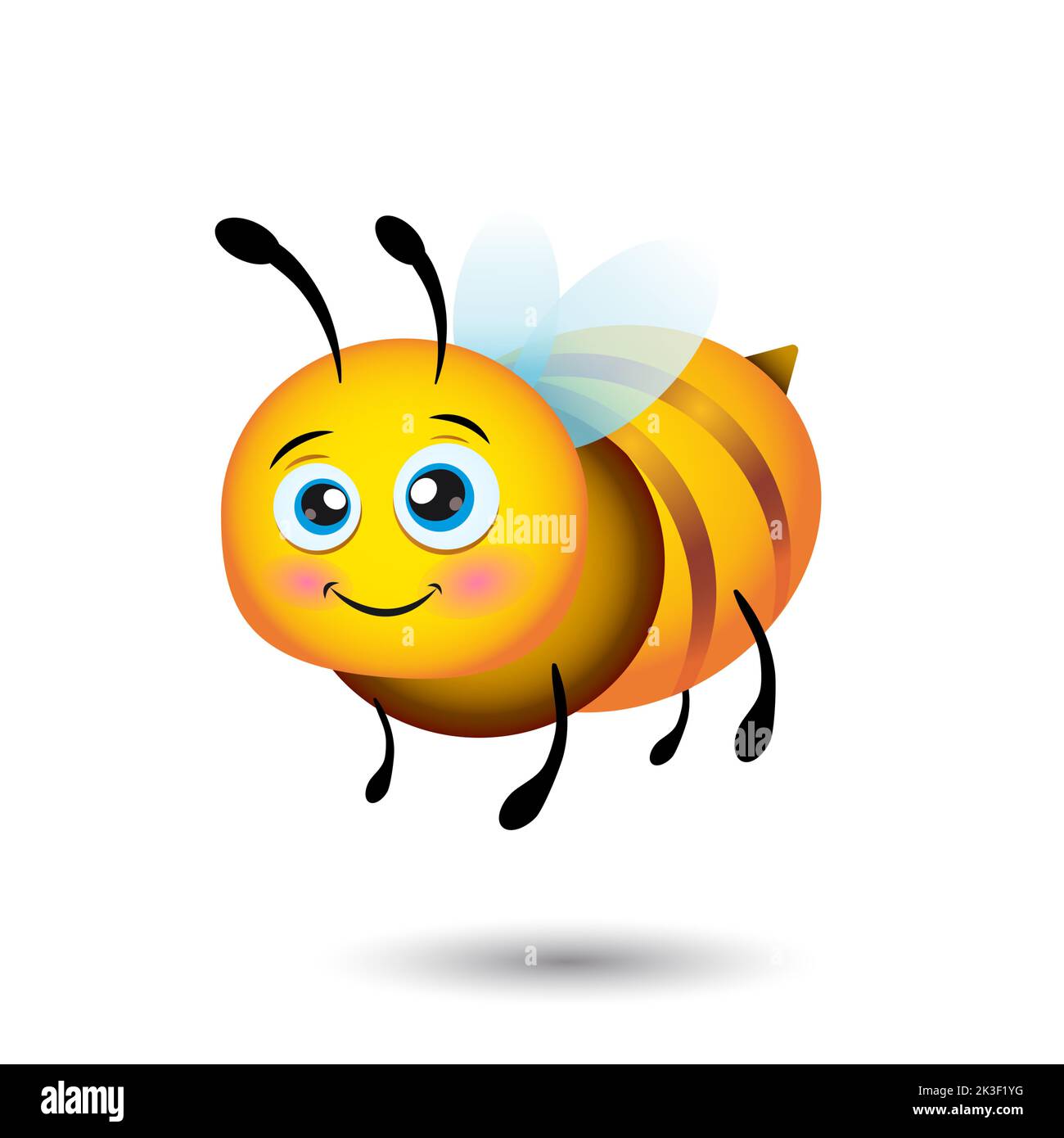 Niedliche gelbe freundliche Biene. Cartoon glücklich fliegende Biene mit großen freundlichen Augen. Wespe-Charakter. Vektor auf Weiß isoliert Stock Vektor