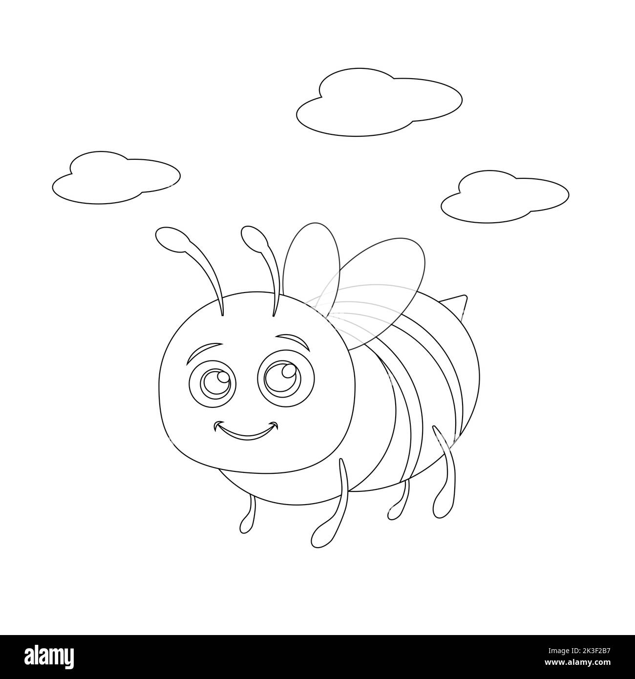 Bee Cartoon-Figur. Für Malbuch. Illustration einer freundlichen Cute Smiling Bee zum Ausmalen Buch. Stock Vektor