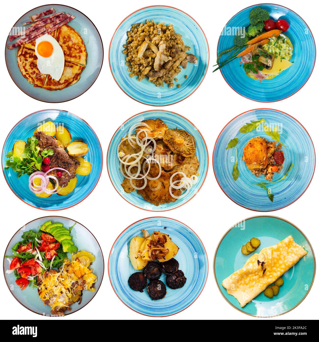 Set von russischen Gerichten isoliert auf weiß Stockfoto