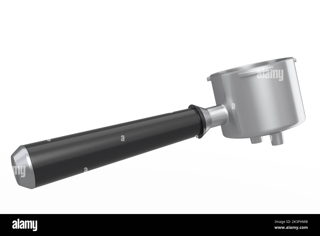 Horn der Espressomaschine auf weißem Hintergrund. 3D Render der Kaffeekocher für Latte-Kaffee Stockfoto