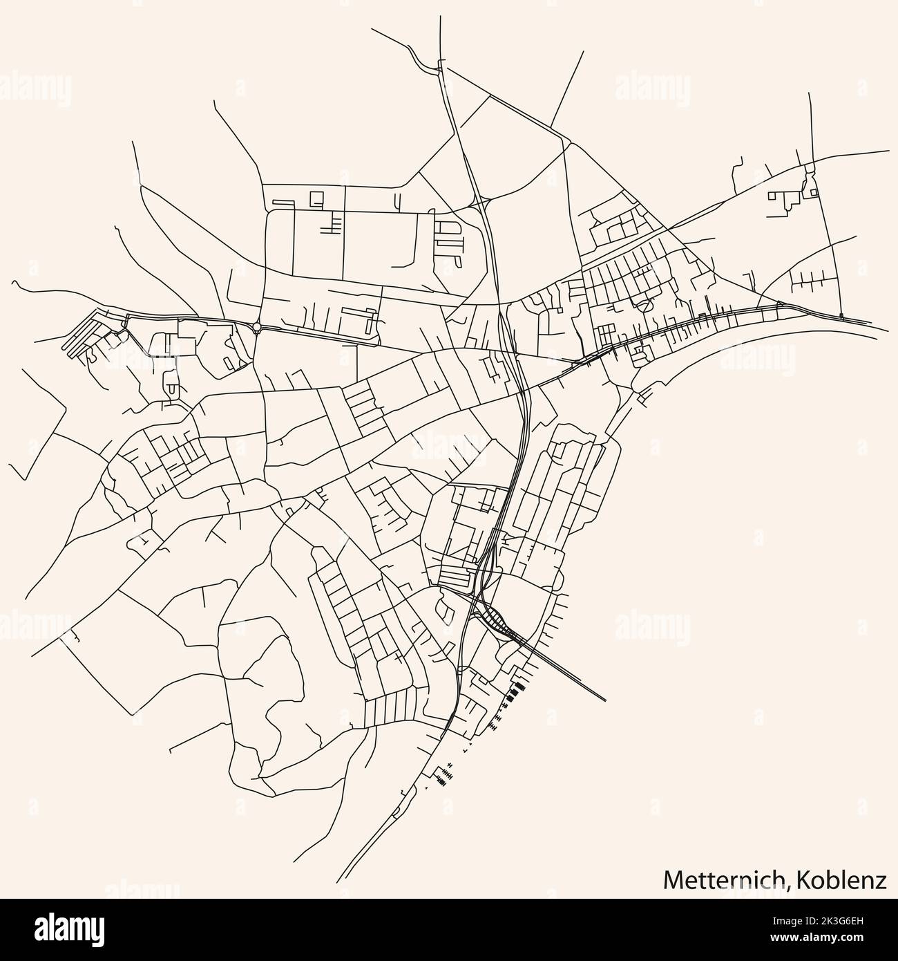 Strassenkarte des STADTVIERTELS METTERNICH, KOBLENZ Stock Vektor