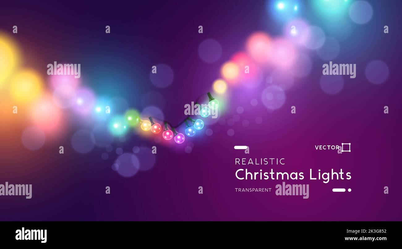 Leuchtende bunte weihnachtsmärchen Lichter. Festliche Feiertage Hintergrund Vektorgrafik. Stock Vektor