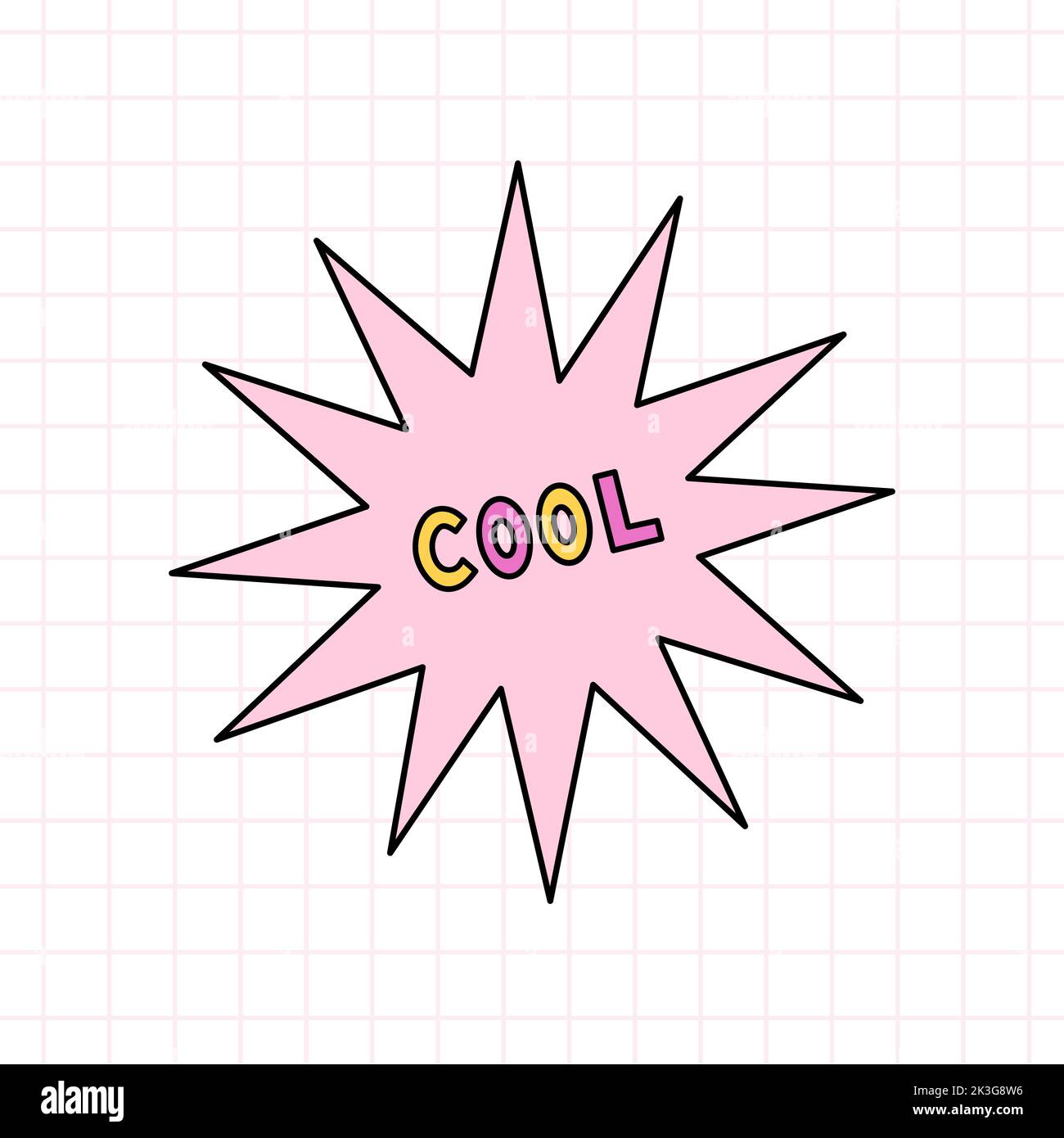 Niedlicher rosa Stern mit dem Text Cool im Stil der 90s. Vektor-handgezeichnete Doodle-Illustration isoliert auf weißem Hintergrund. Nostalgie für die 1990s Stock Vektor