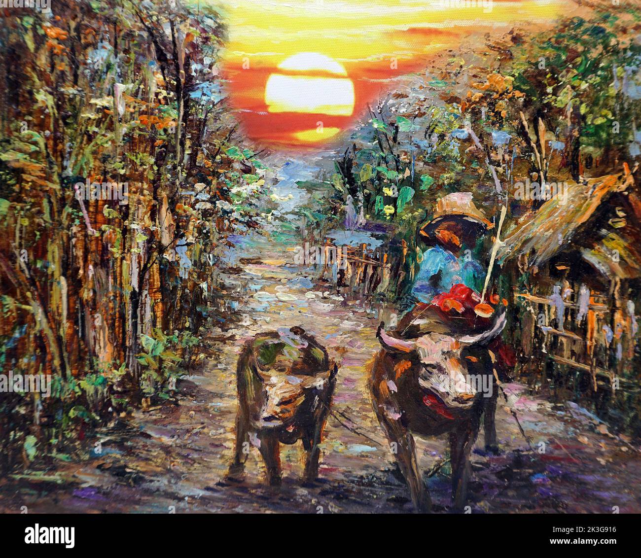 Kunst Malerei Ölfarbe , Landschaft in den Provinzen Thailand auf Leinwand Stockfoto