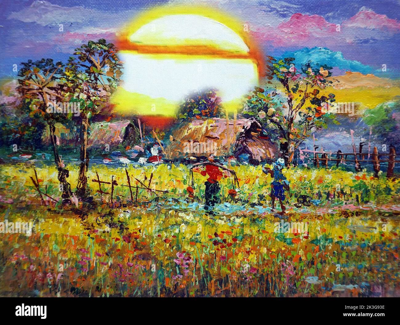 Kunst Malerei Ölfarbe , Landschaft in den Provinzen Thailand auf Leinwand Stockfoto