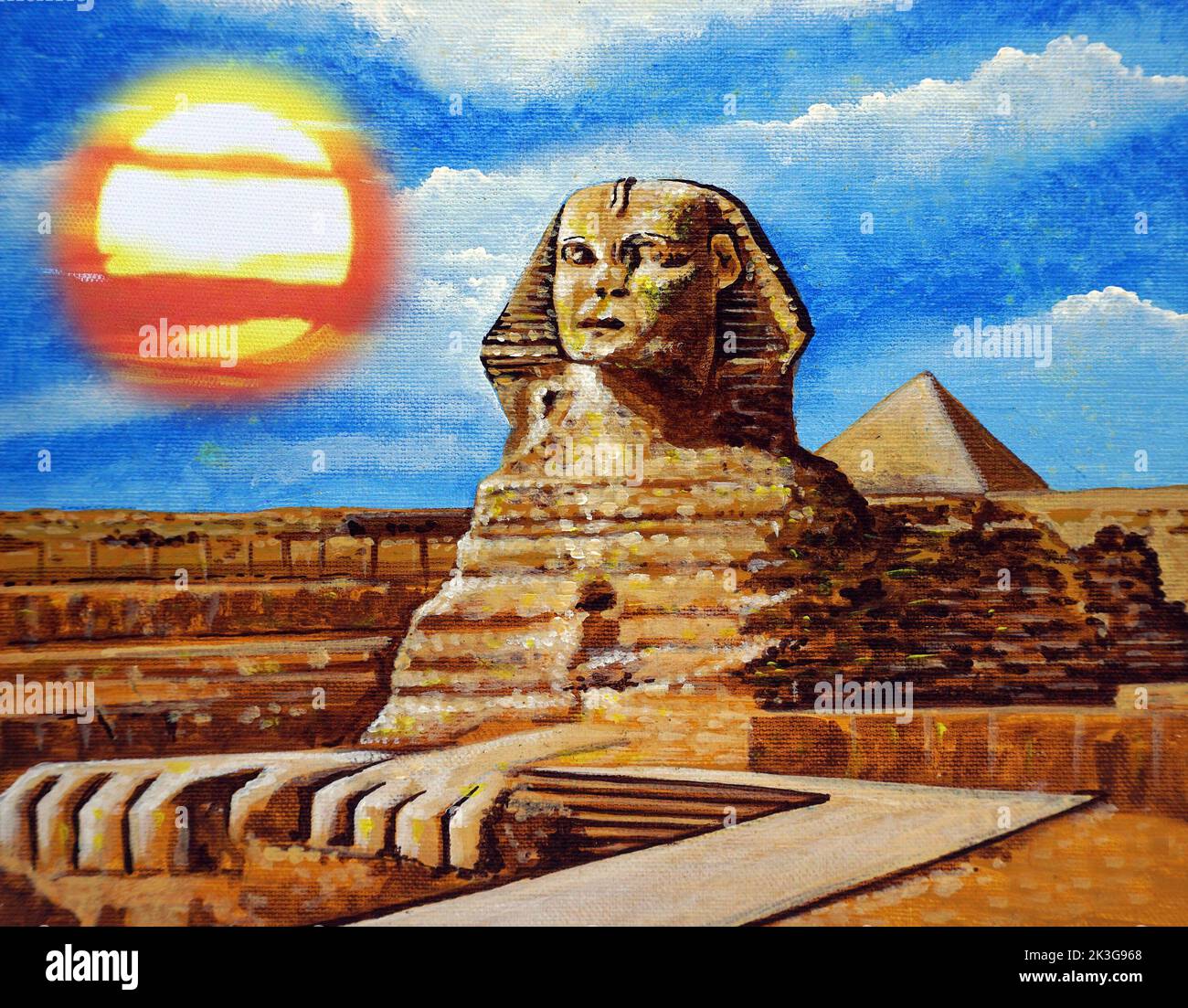 Gemälde Ölfarbe Alte Kunst Gemälde Altägyptische , Sphinx Stockfoto