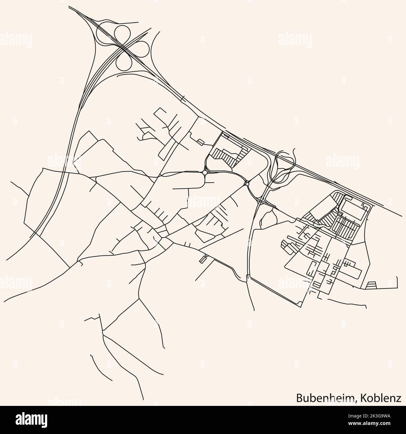 Strassenkarte des STADTVIERTELS BUBENHEIM, KOBLENZ Stock Vektor