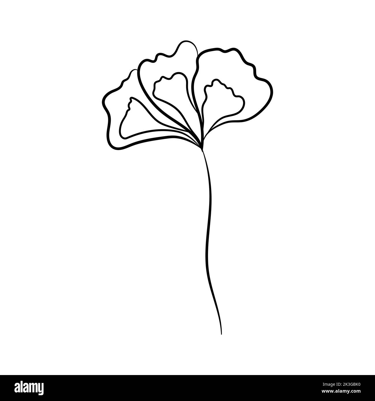 Illustration einer Blume, Silhouette eines Zweiges mit Blumen und Blättern. Vektorgrafik. Blumendruck Stock Vektor