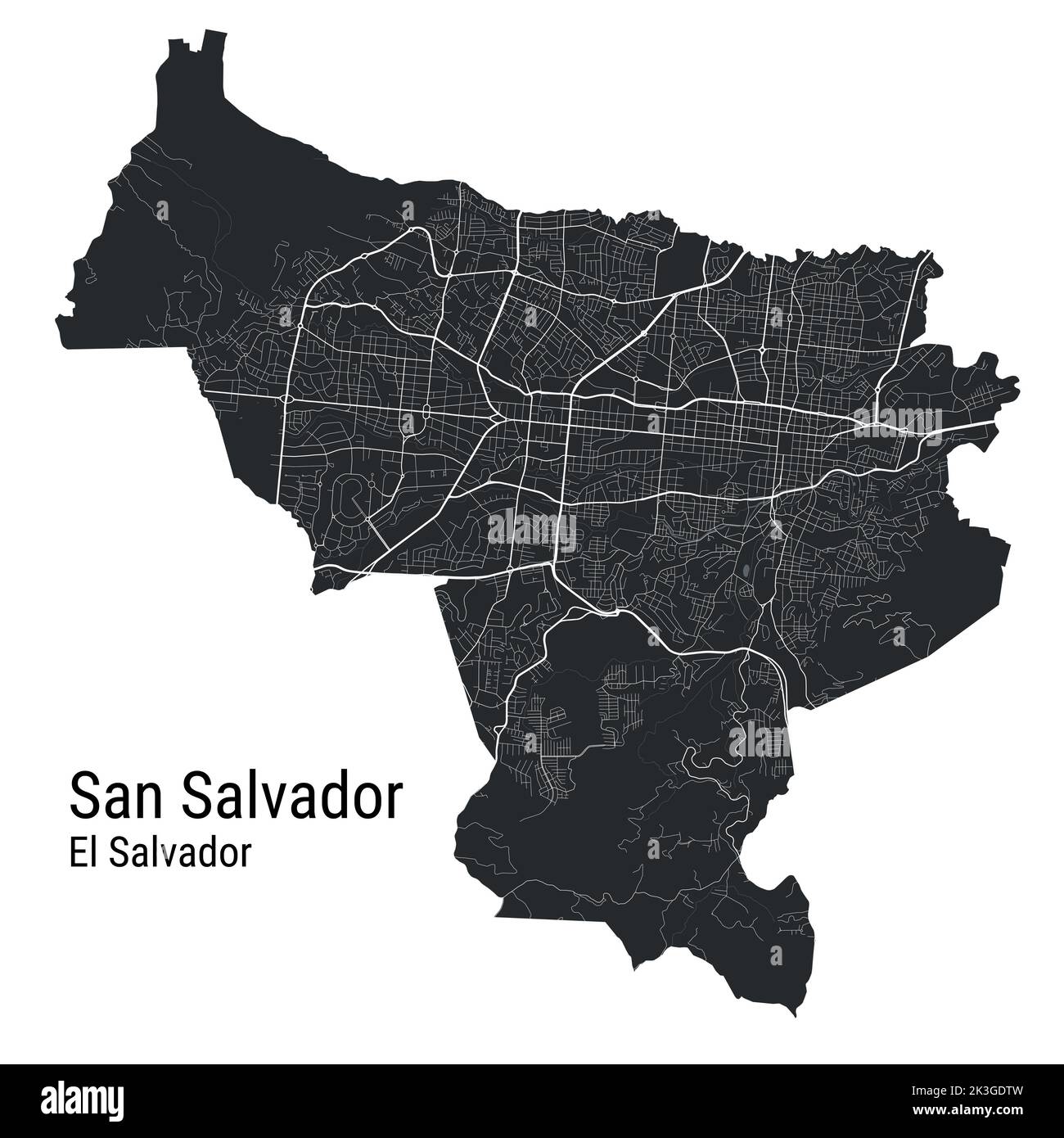 San Salvador Vektorkarte. Detaillierte Vektorkarte von San Salvador