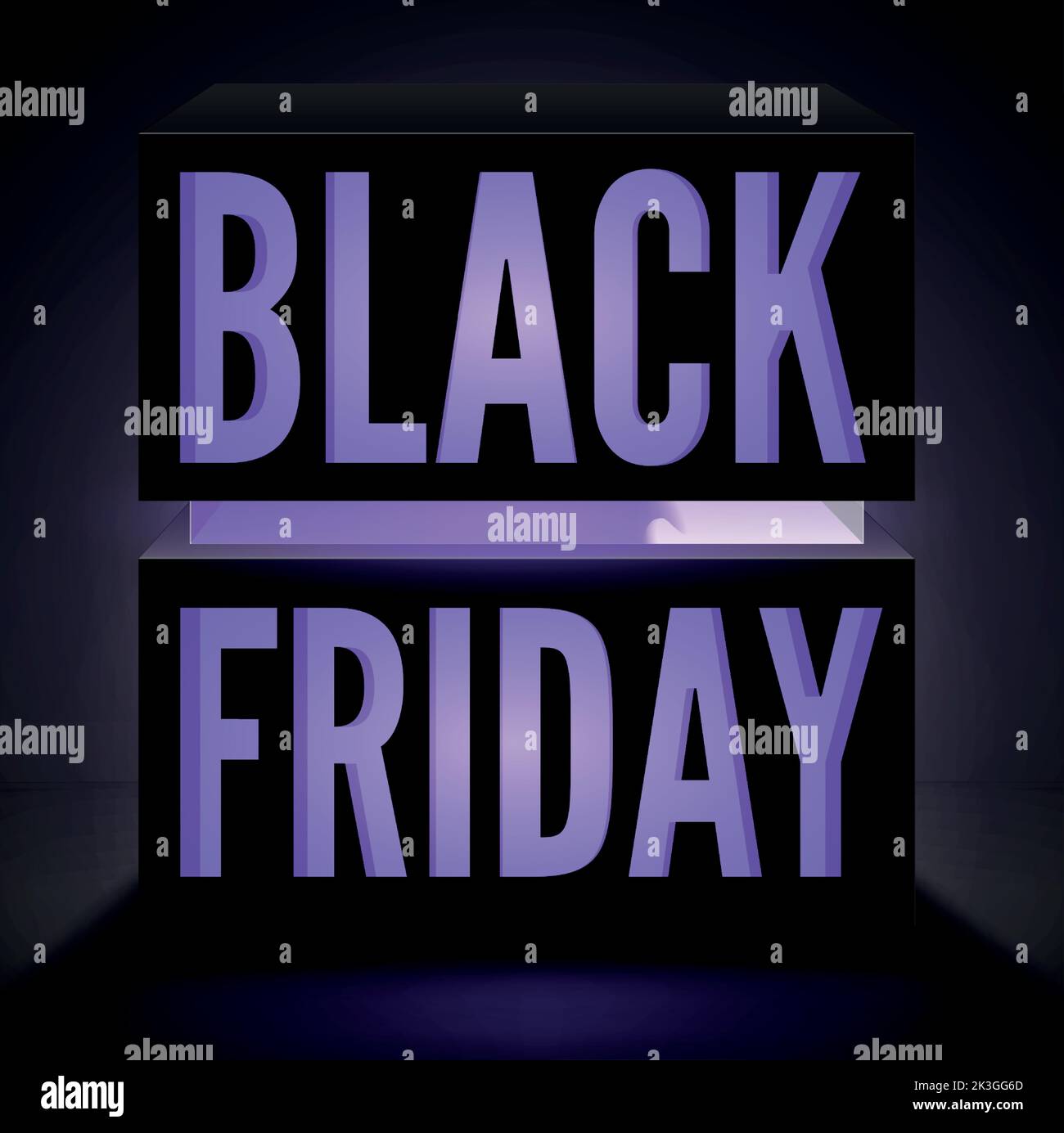 Black friday Rabatt Angebot quadratischen Vektor-Banner. Größter Verkauf des Jahres, traditionelles Shopping-Event. Stilvolle violette Neon-Box mit Liquid Progress Bar für saisonale Clearance Poster-Design mit Rücklicht Stock Vektor