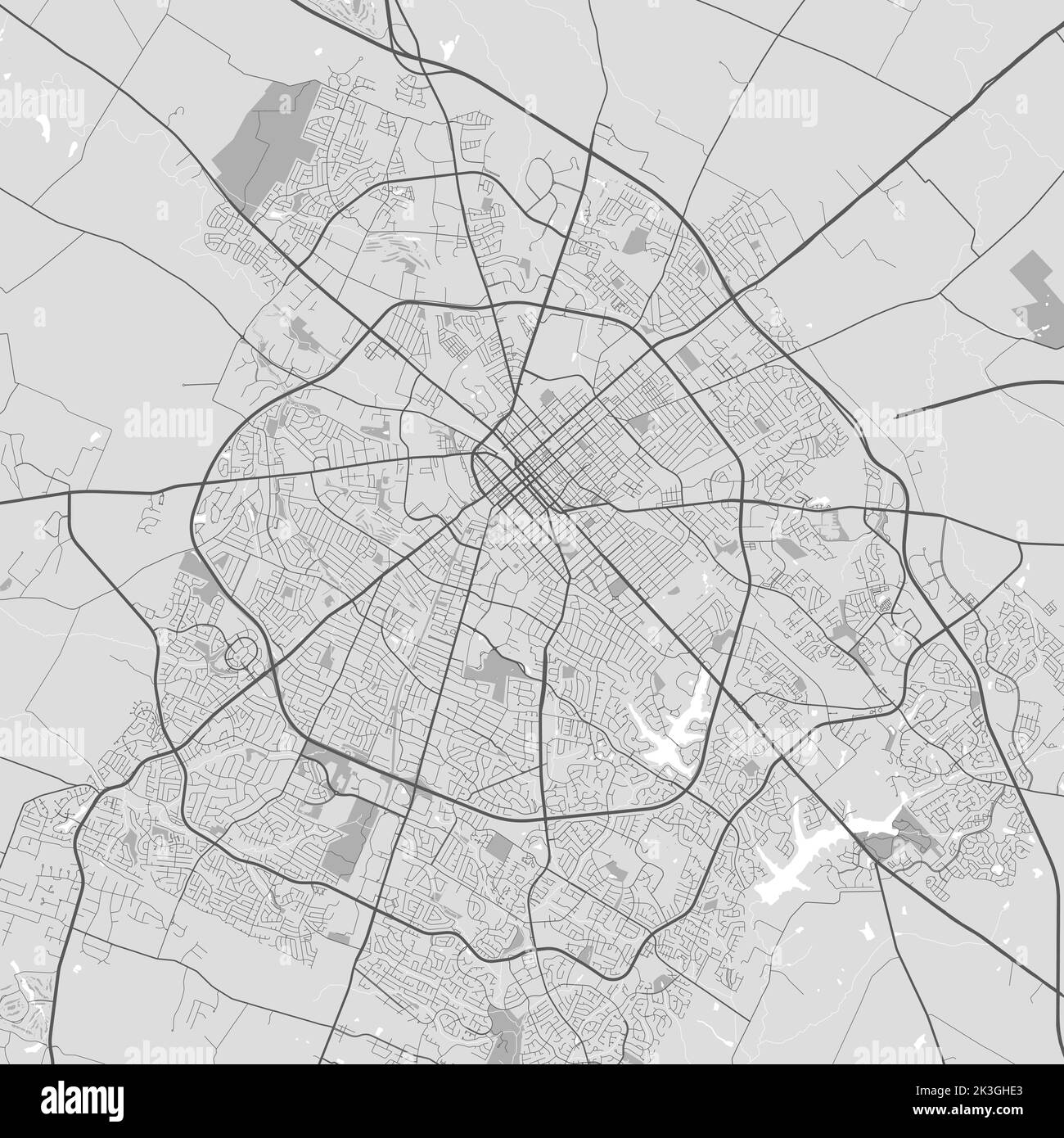 Vektor-Karte von Lexington Stadt. Urbanes Graustufenposter. Straßenkarte mit Ansicht der Metropolregion. Stock Vektor