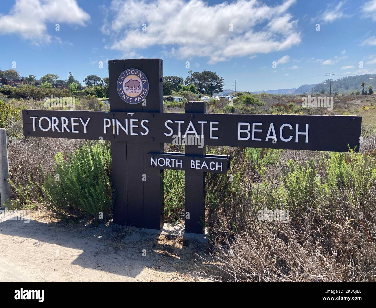 Torrey Pines State Beach Schild des California State Park - San Diego, California, USA - 2022 Stockfoto