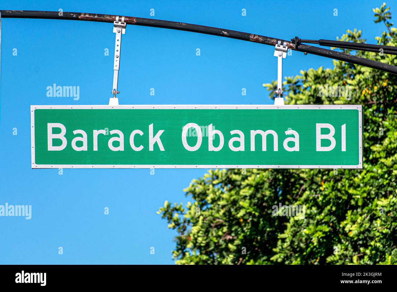Straßenschild Barack Obama Boulevard - San Jose, California, USA - 2022 Stockfoto
