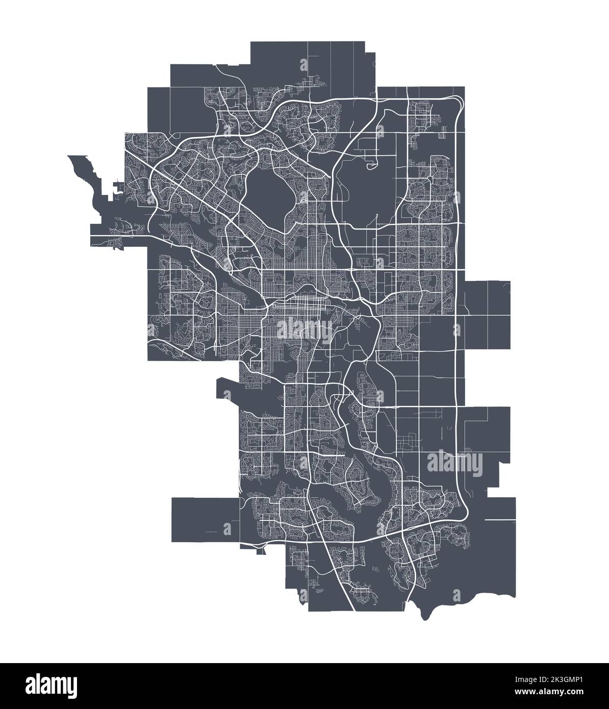Karte von Calgary. Detaillierte Vektorkarte von Calgary Stadt Verwaltungsgebiet. Stadtbild Poster Metropolregion Arie Ansicht. Stock Vektor