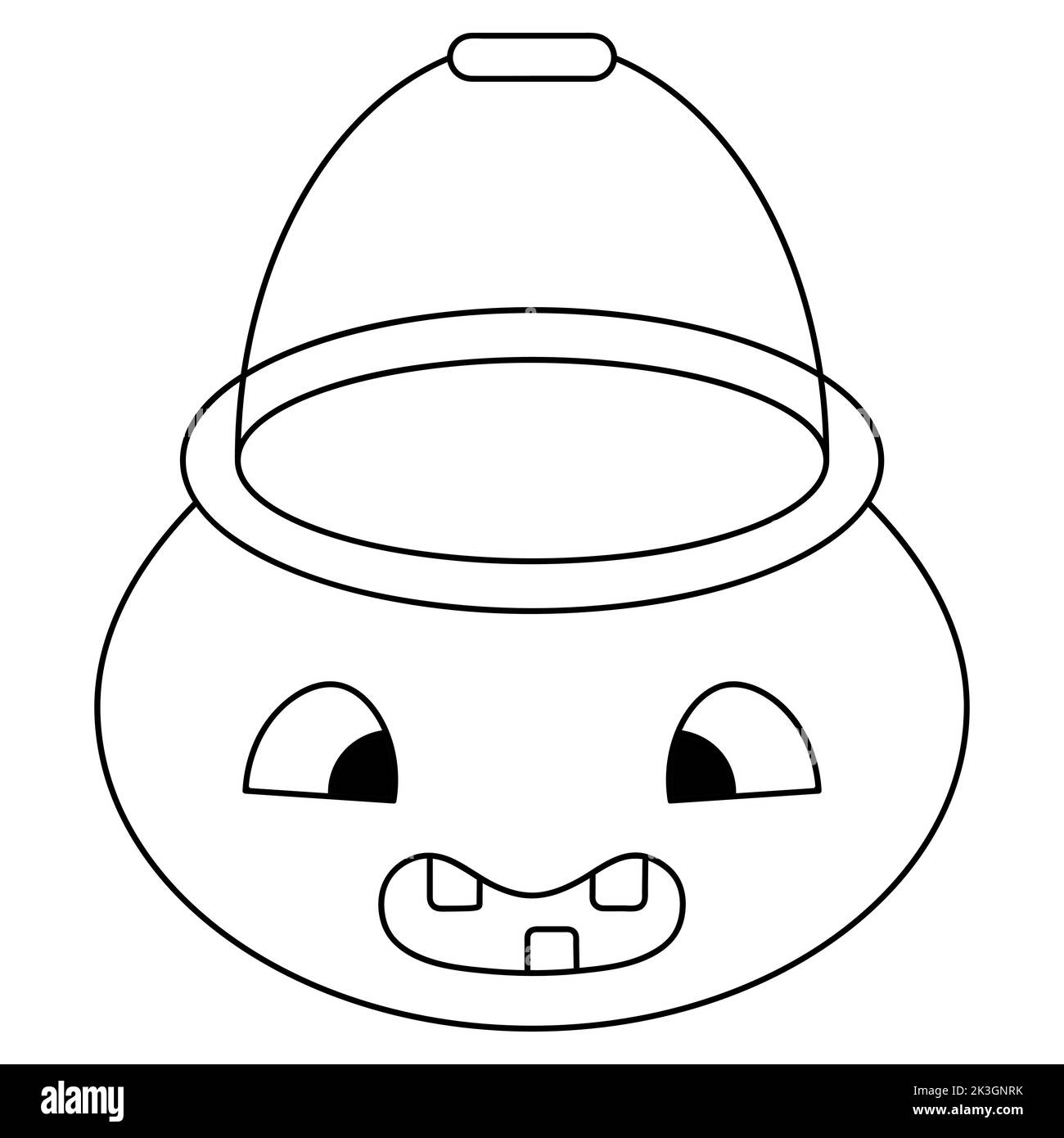 Süßigkeitenbehälter. Kürbis-förmiger Eimer. Trick or Treat. Vektorgrafik. Umriss auf einem isolierten weißen Hintergrund. Doodle-Stil. Malbuch Stock Vektor