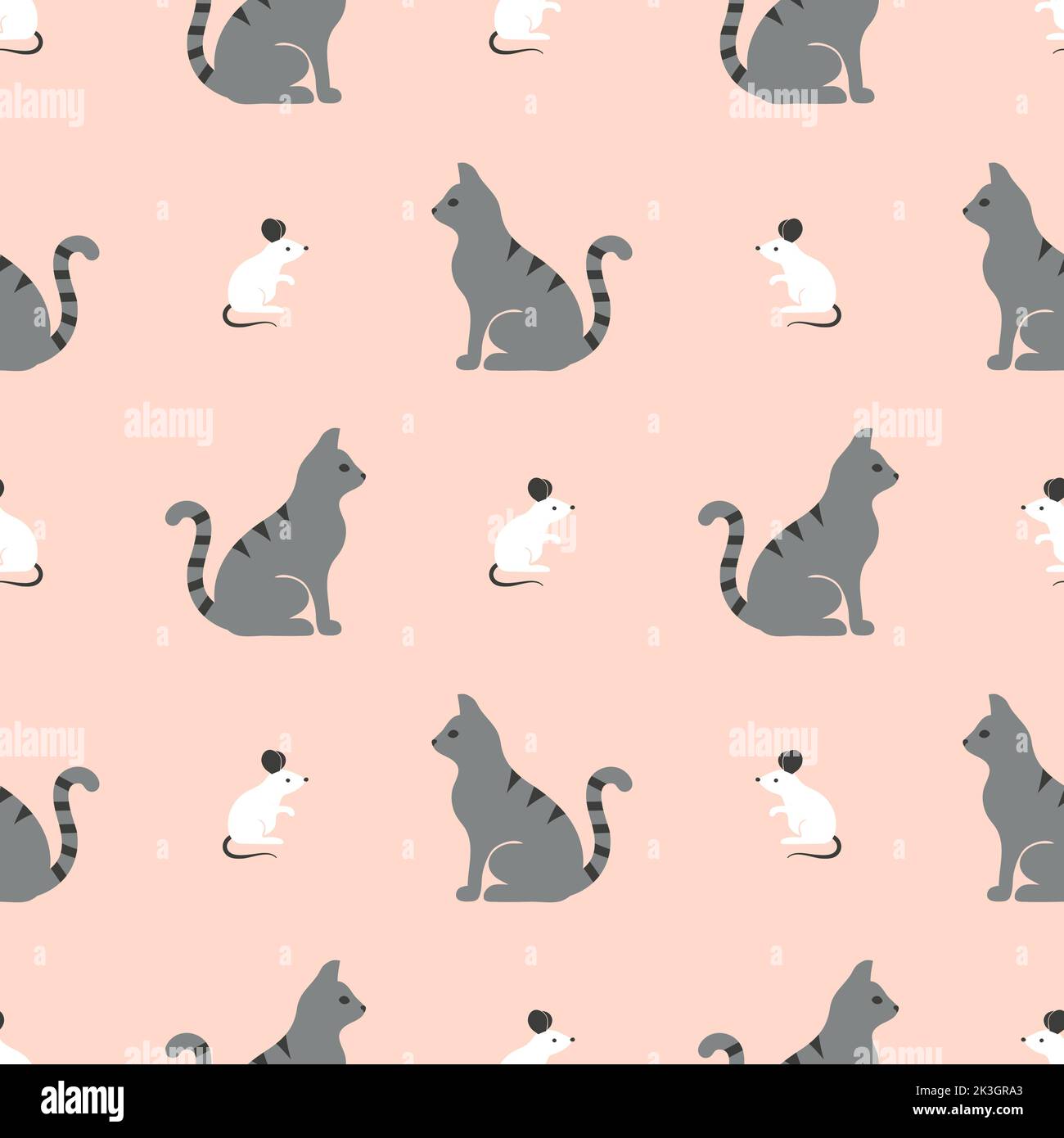 Nahtlose Vektor-Muster mit niedlichen Cartoon-Katzen und Mäuse. Stock Vektor