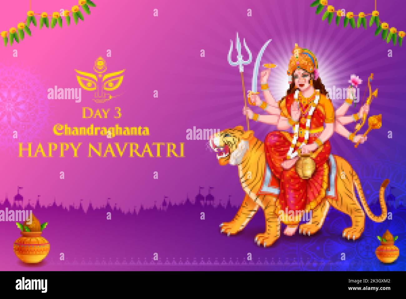 Göttin Chandraghanta Devi für das dritte Navadurga von Navratri Festival Stock Vektor