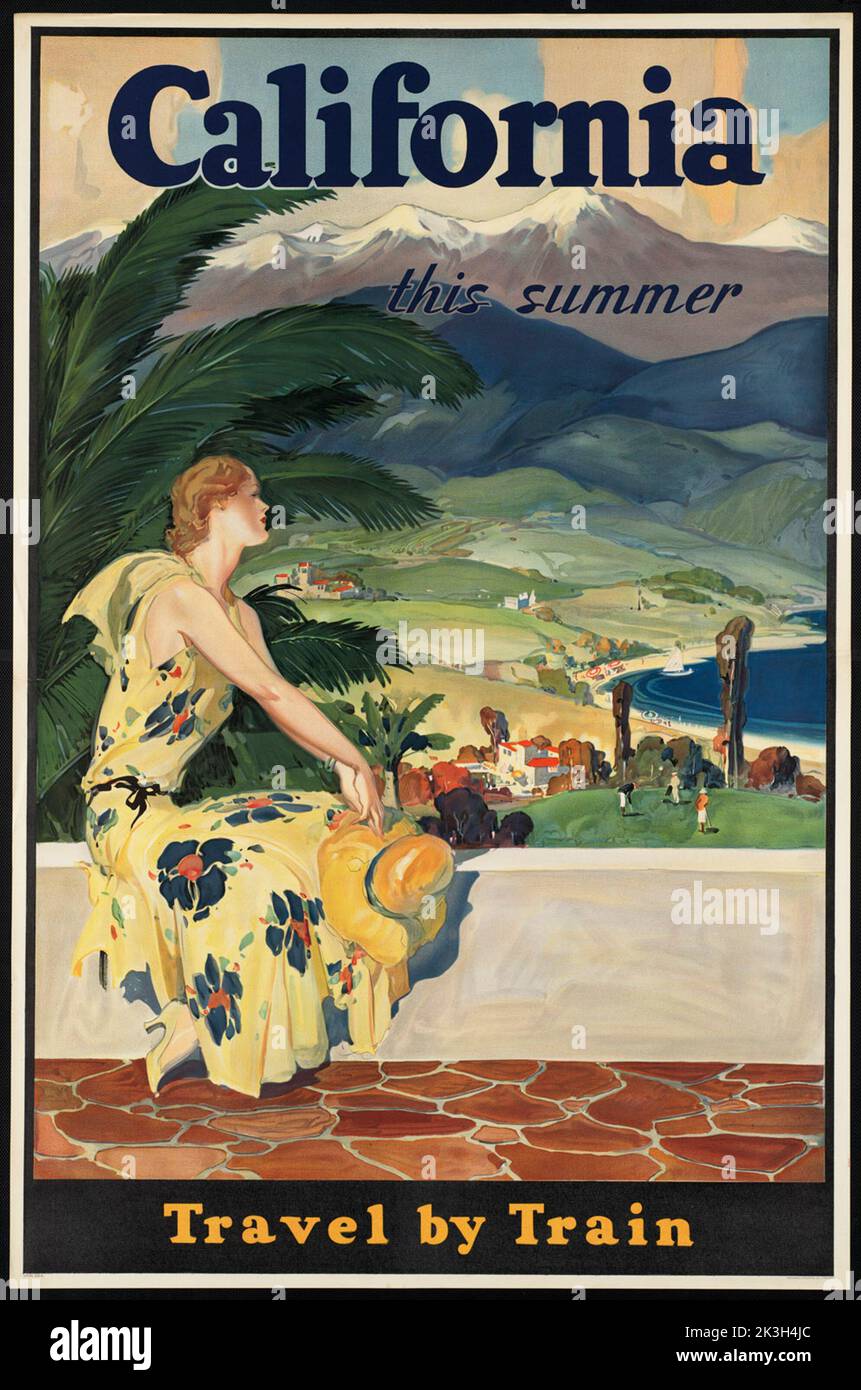 Buntes Vintage-Reiseplakat von Kalifornien, USA, Nordamerika Stockfoto