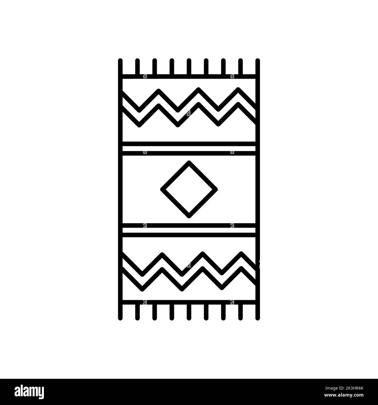 Einfaches Teppich Umriss Vektor schwarz Symbol. EPS 10... Geradliniges Muster auf Teppichen.... Isoliert auf Weiß. Teppichabbildung. Minimalistisches Haus elemant ... Stockfoto