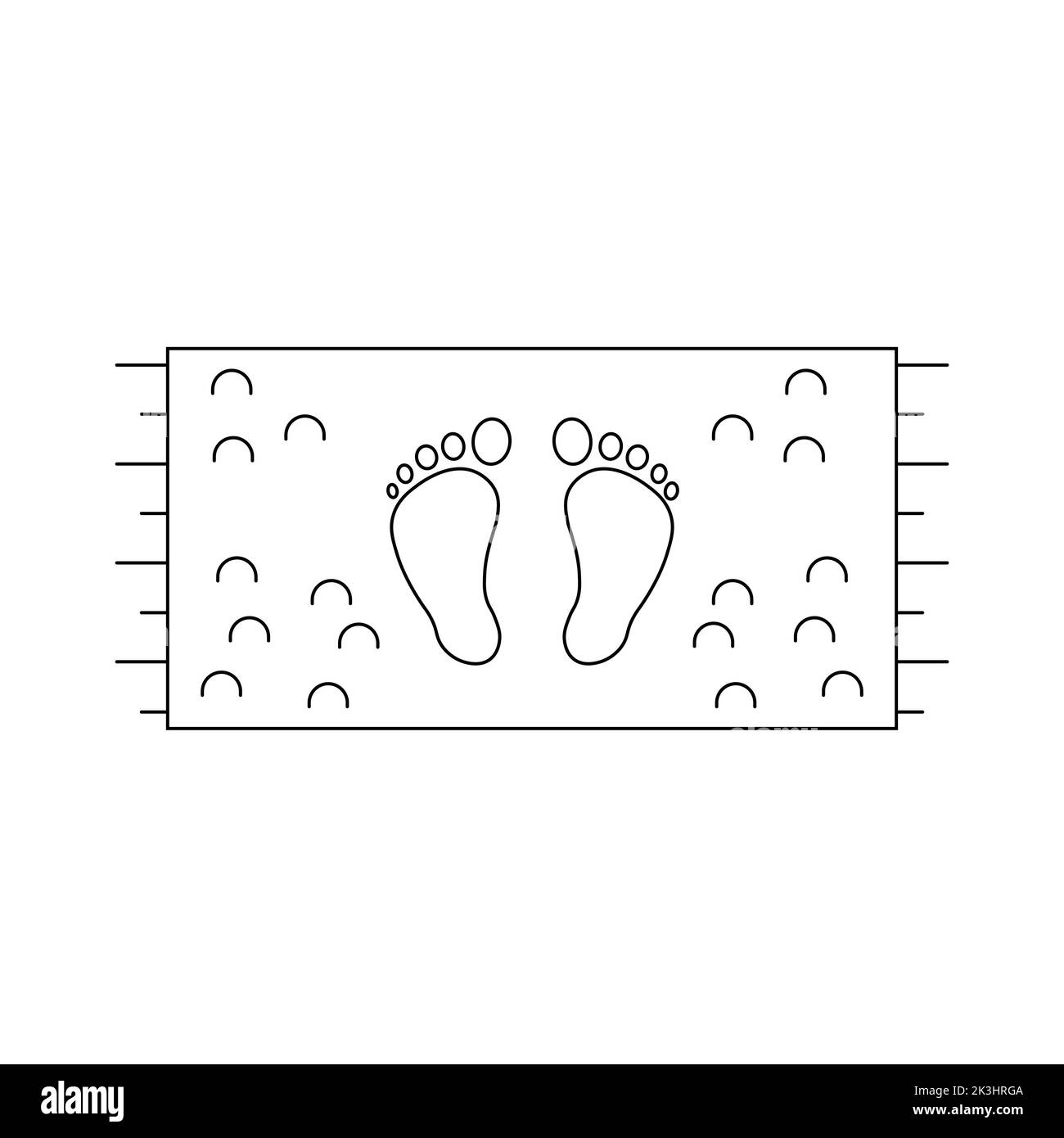 Badezimmer Fußmatte Umriss Vektor-Symbol. EPS 10 Bathmat Illustration Konzept.. Teppichschild im Bad. Bademattensymbol Isoliert auf weißem Hintergrund. Stockfoto