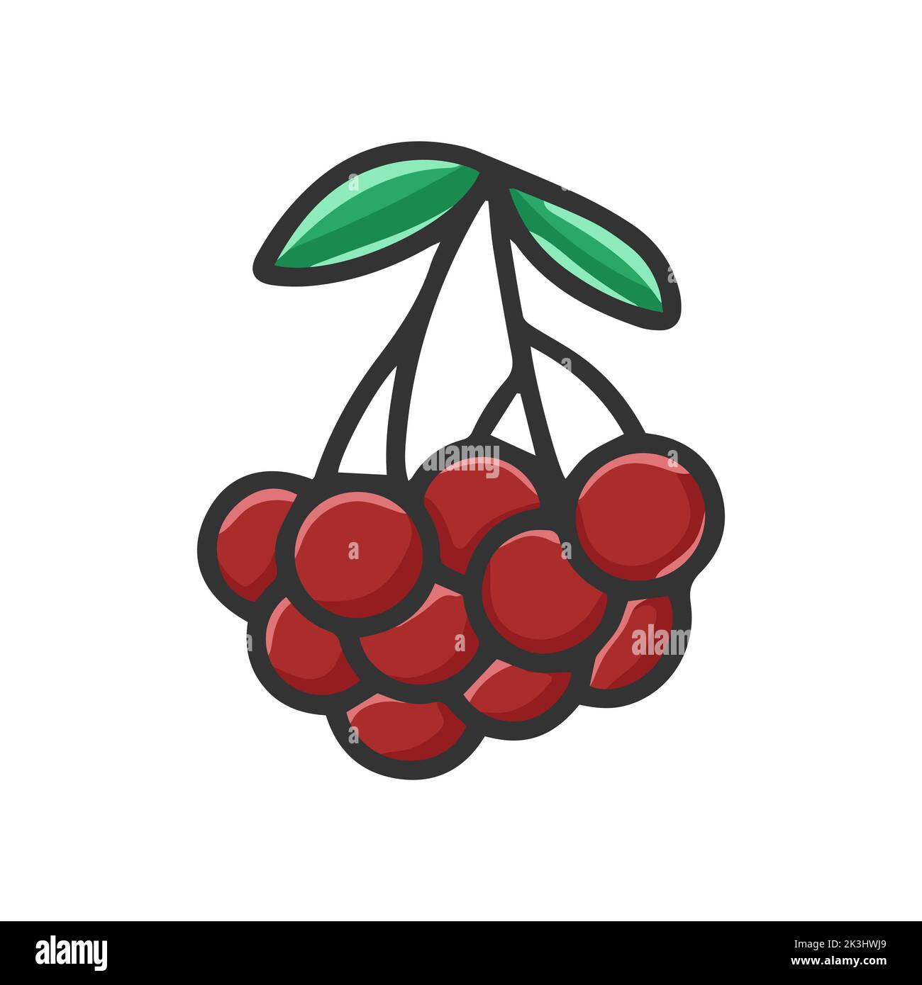 Zweig mit Vogelbeeren und Blätter Cartoon Cliparts. Rote Beerensträußchen für Neujahr und Weihnachtsdesign. Handgezeichnete Beeren isoliert Vektor Stock Vektor