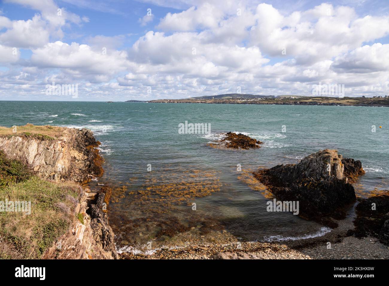 Klippen in Bull Bay an der Küste von Anglesey, Nordwales Stockfoto