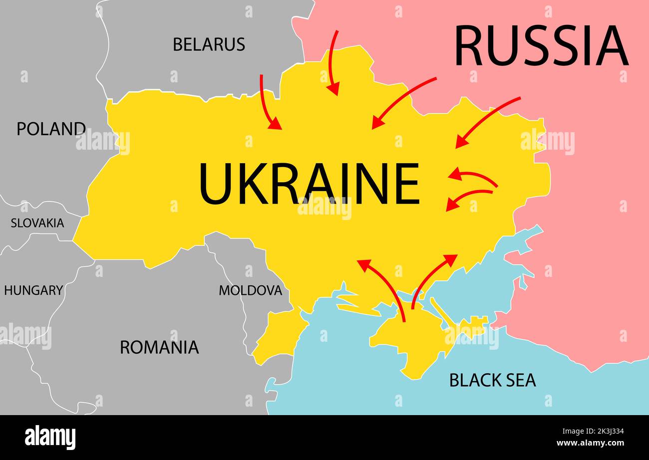 Karte des Krieges in der Ukraine. Militärische Konflikte zwischen der Ukraine und Russland. Geopolitische Konzeptdarstellung. Stock Vektor