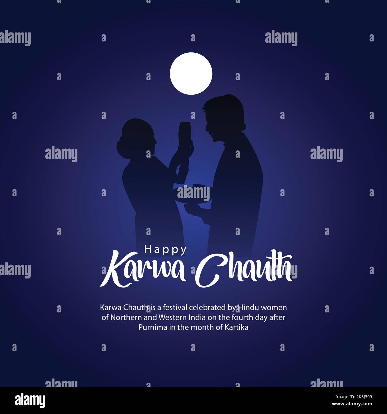 Illustration von Indian Hindu Festival glücklich Karva Chauth Hintergrund mit Paar tun Karwa Chauth. Stock Vektor