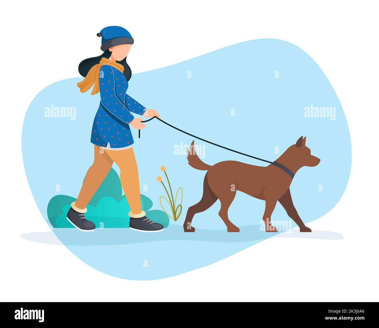 Frauen Wanderhund im kalten Schneewinter - Stockillustration als EPS 10 Datei Stock Vektor