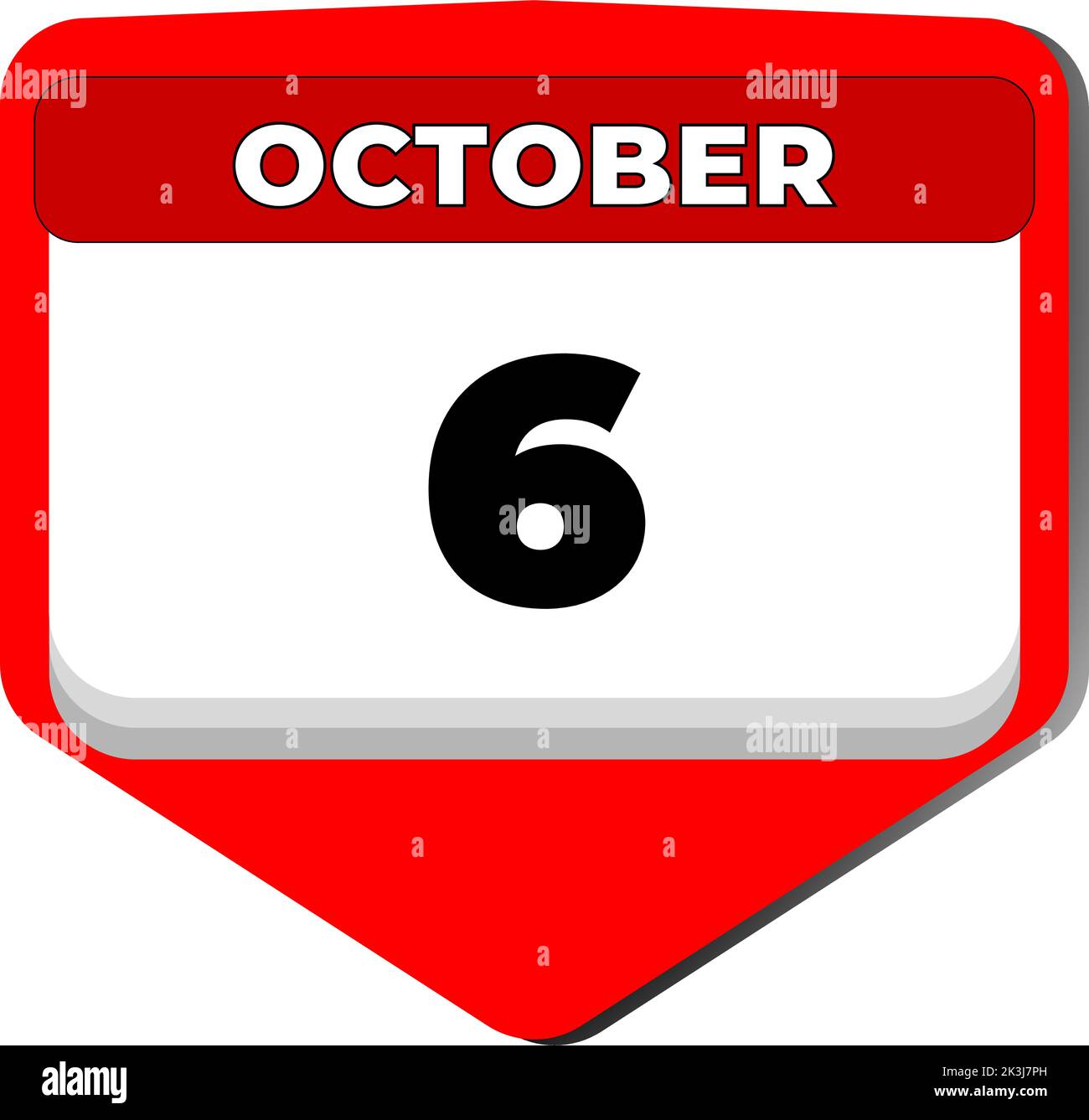 6 Oktober Vektor-Symbol Kalendertag. 6 Datum Oktober. Sechster Tag im Oktober. 6. Datumsnummer. 6-Tage-Kalender. Sechs Datum. Unabhängigkeitstag von Jamaika Stock Vektor