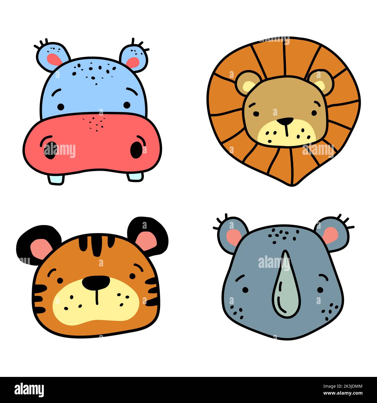 Satz einfacher Doodle-Illustrationen afrikanischer Tiere. Vektorgrafik. Stock Vektor