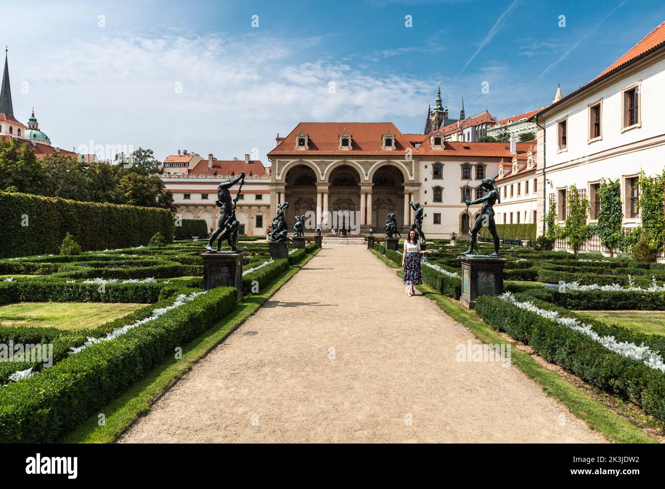 Prag - Tschechische Republik - 08 01 2020 Panoramablick über die Parks, den Garten und das Denkmal des Senats Stockfoto