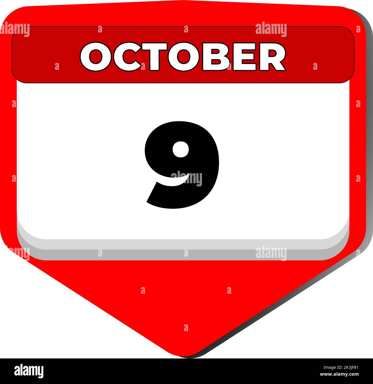 9 Oktober Vektor-Symbol Kalendertag. 9 Datum Oktober. 9. Tag des Oktober. 9. Datumsnummer. 9-Tage-Kalender. Neun Datum. Unabhängigkeitstag von Singapur Stock Vektor
