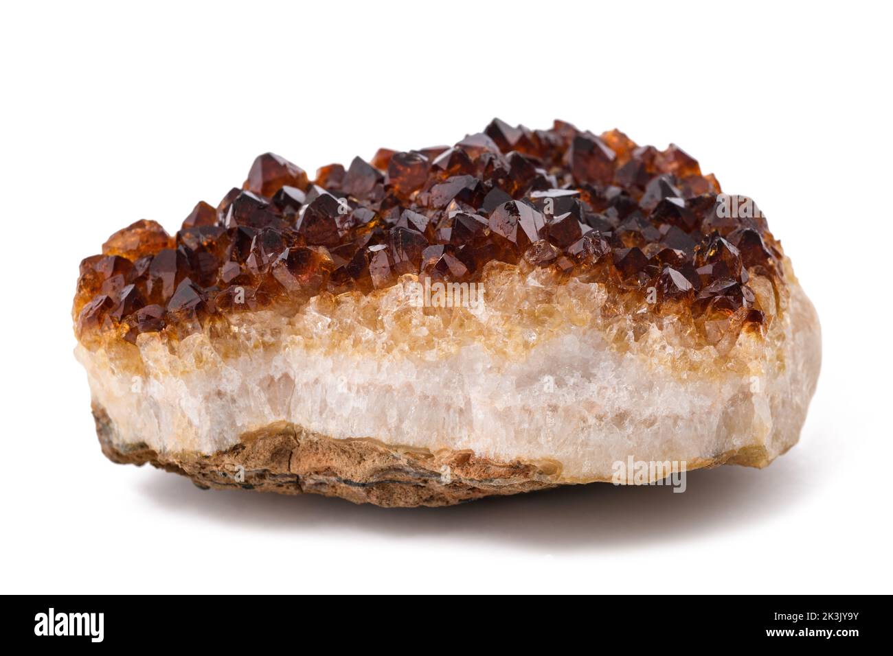 Citrin Quarzstein isoliert auf weißem Hintergrund Stockfoto