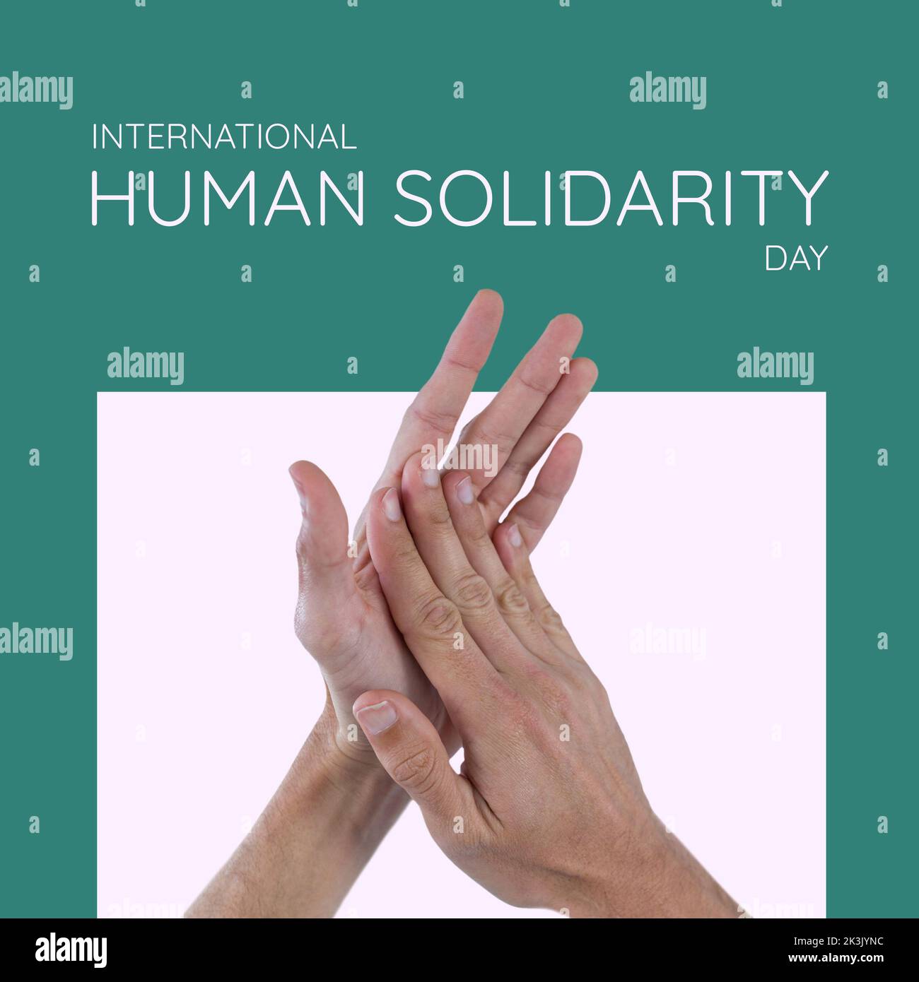 Zusammensetzung des internationalen Tags der menschlichen Solidarität und klatschende Hände Stockfoto