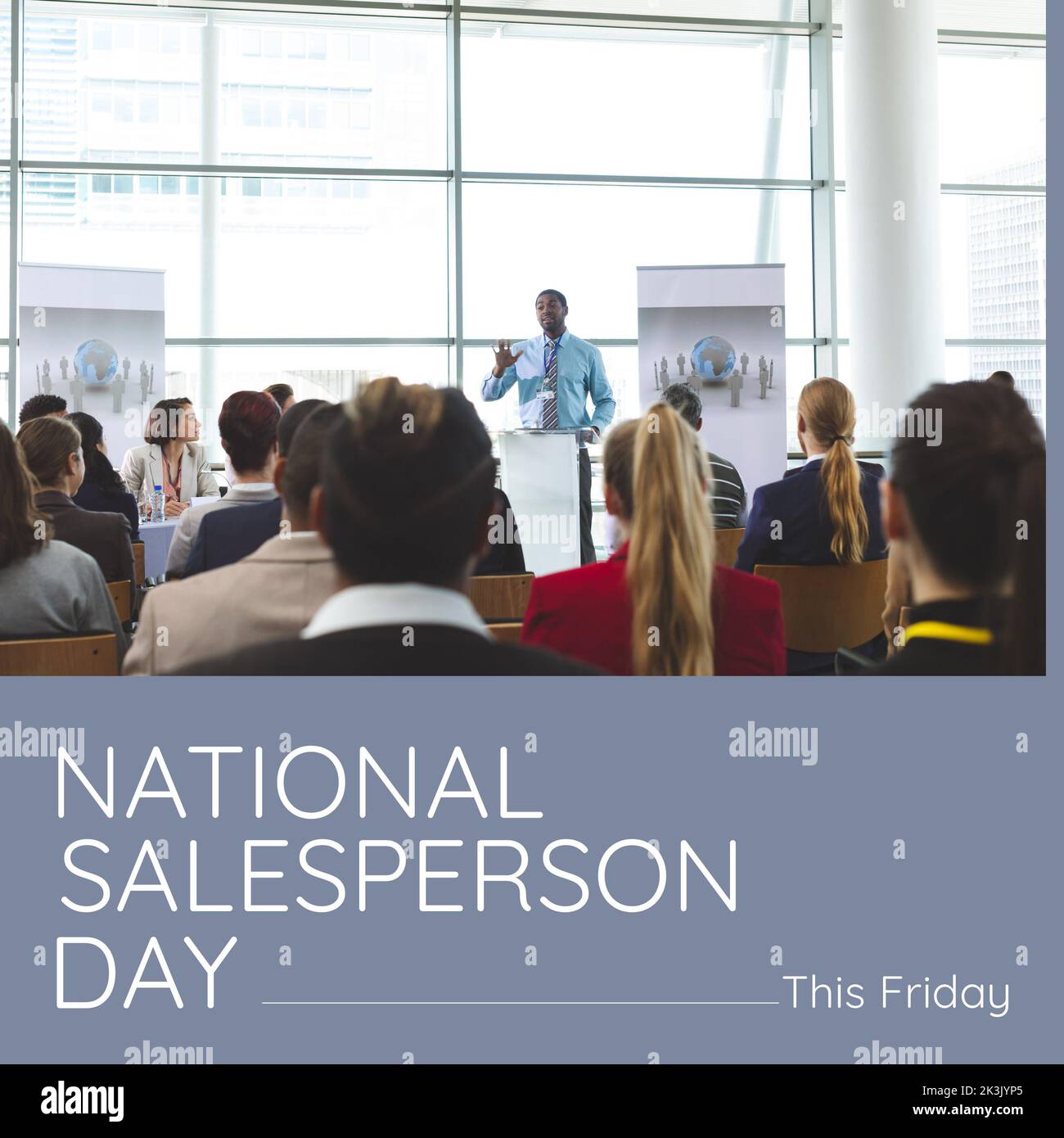 Bild des Tages der nationalen Verkäufer und einer Gruppe verschiedener Personen während der Handelskonferenz Stockfoto