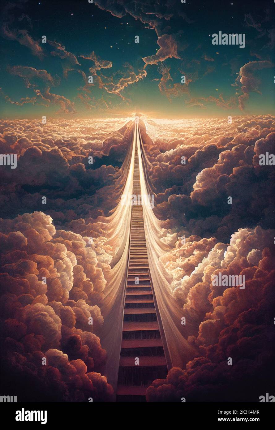 Konzeptkunst Illustration des Jenseits als Treppe zum Himmel Stockfoto