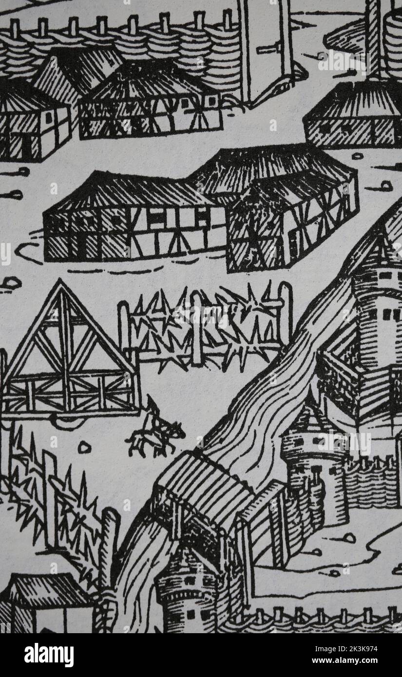 Sabatz (altes Zaslon). Die türkische Festung. Stich der Nürnberger Chronik, 15.. Jahrhundert. Stockfoto