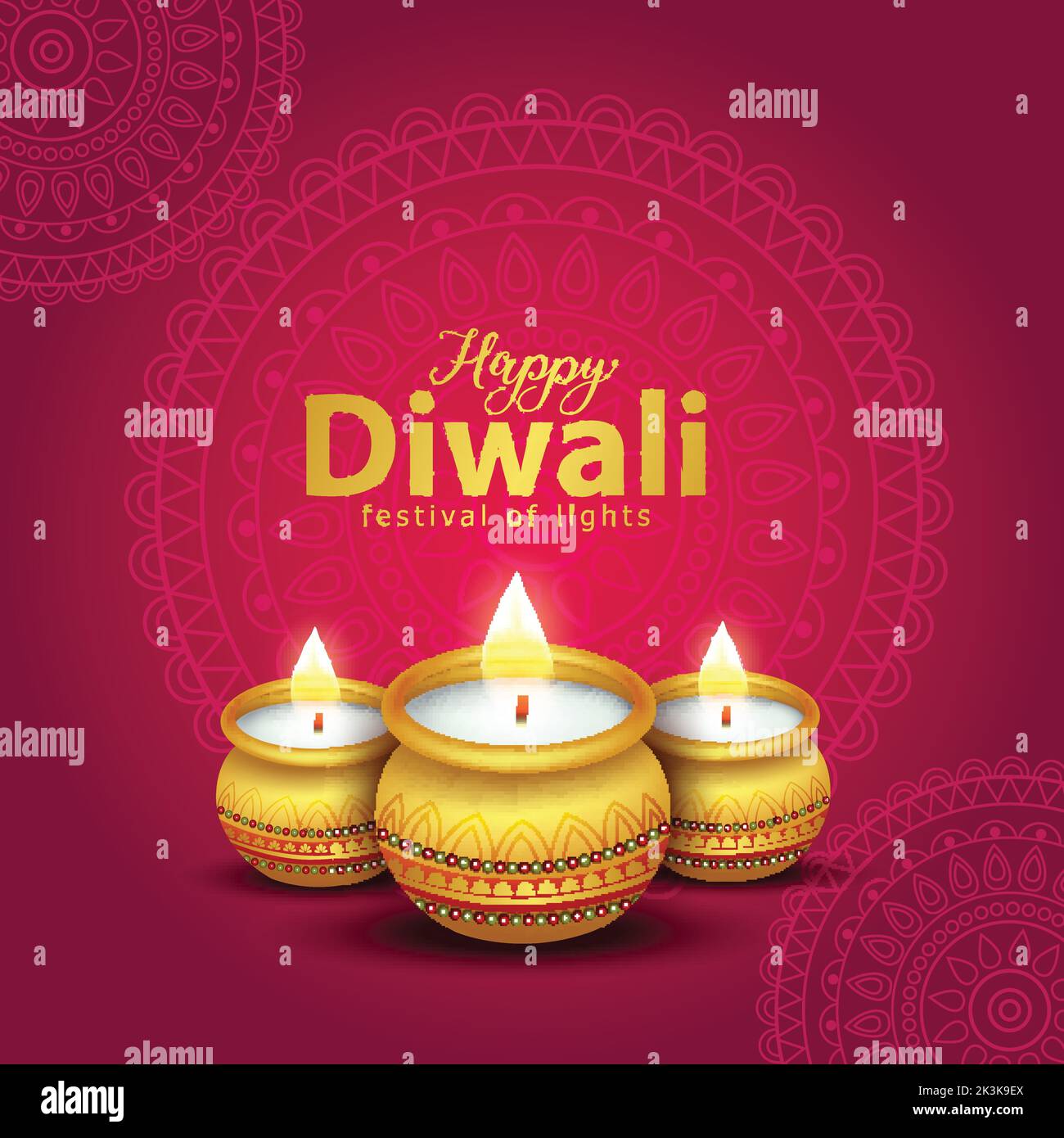 Frohes Diwali. Indische Lichtfeste mit goldenem Topf Diya. vektor-Illustration Stock Vektor