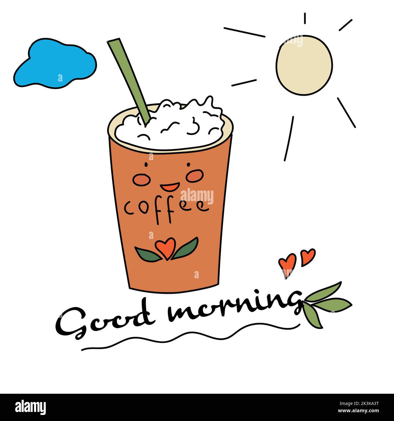 vektorgrafik, Guten Morgen, Kaffee mit Wolke und Sonne Stock Vektor